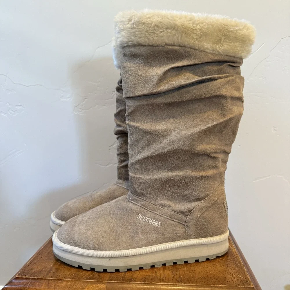 Womens Skechers Australia 9 Tan Pull On Slouch Mid Calf Boots Y2K  Faux Suede‎